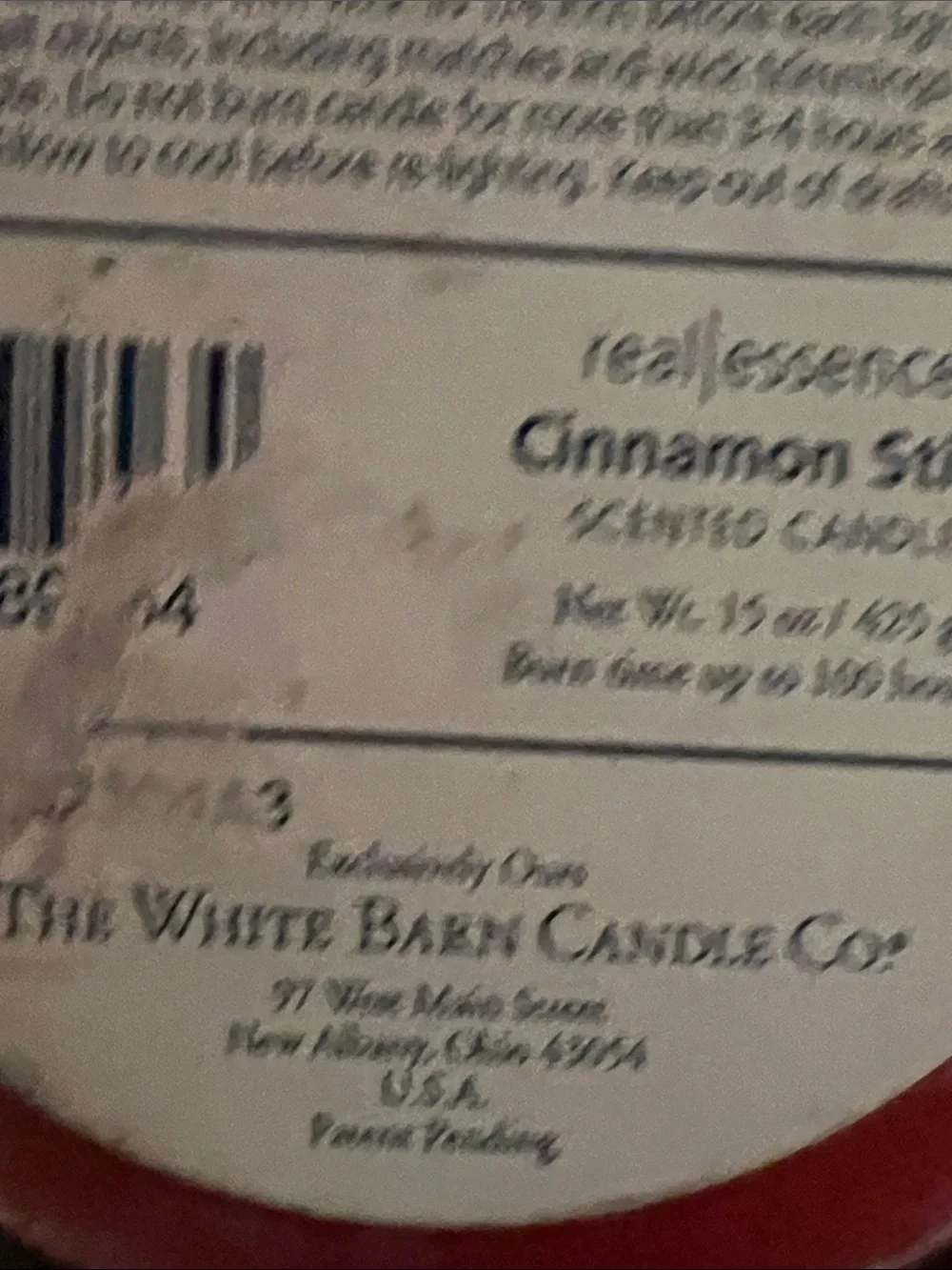 White barn Candle Co.Cinnamon Stick Scented Candle Jar - never burned